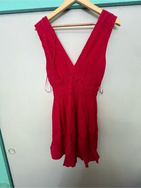 Abercrombie & Fitch Fuchsia Pink Smocked V-Neck Mini Dress Size Small Tall